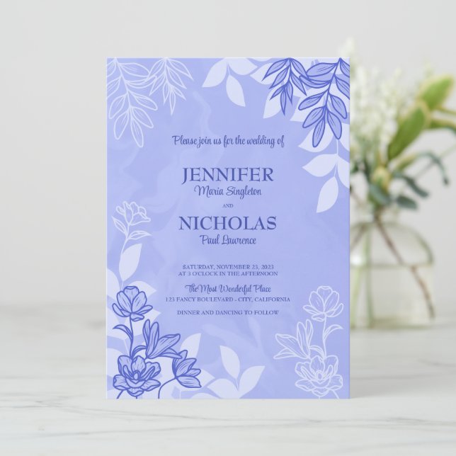 Moderne Blume und Blätter für Hochzeiten Einladung (Stehend Vorderseite)
