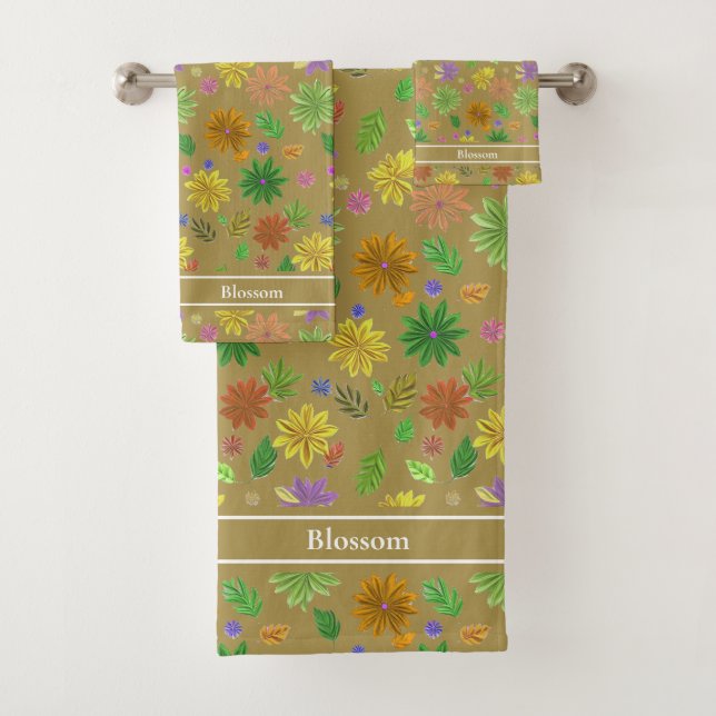 Moderne Blume und Kalligraphie auf Lucky Beige Badhandtuch Set (Insitu)