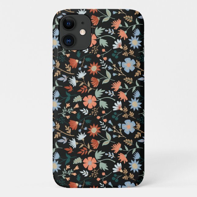 Moderne Blume Verlasse Black Orange Blue Girly Case-Mate iPhone Hülle (Rückseite)