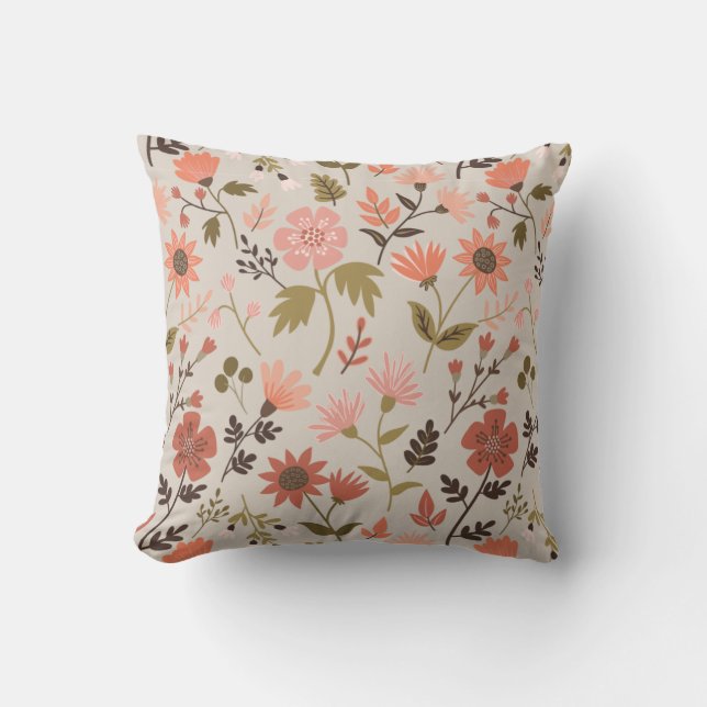 Moderne Blume Verlasse rosa grünes Muster Kissen (Vorderseite)