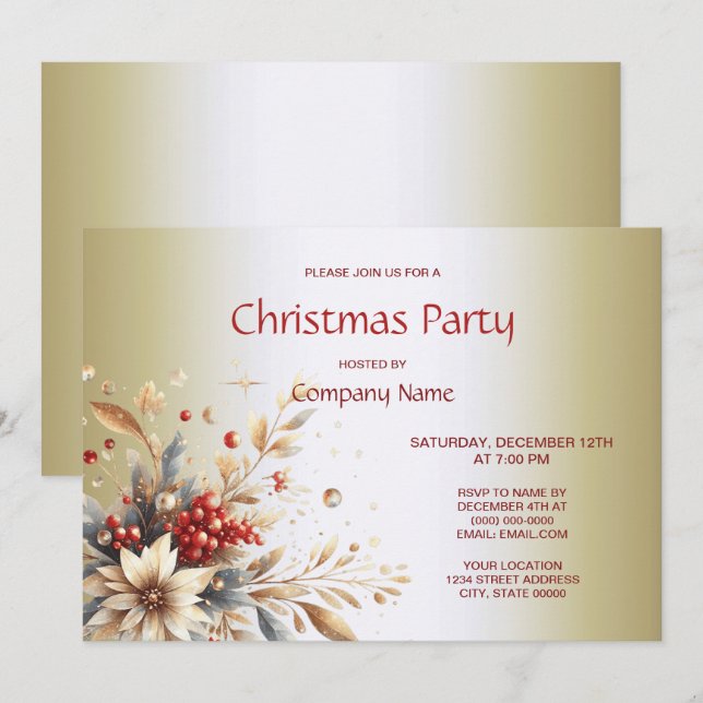 Moderne Blume Weihnachten Party Einladung (Vorne/Hinten)