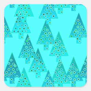 Moderne Blume Weihnachtsbäume - Aqua & Peacock Quadratischer Aufkleber