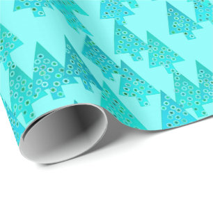 Moderne Blume Weihnachtsbäume - Aqua u. Pfau Geschenkpapier