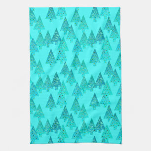 Moderne Blume Weihnachtsbäume - Aqua u. Pfau Geschirrtuch
