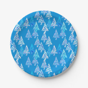 Moderne Blume Weihnachtsbäume - Cerulalblau Pappteller