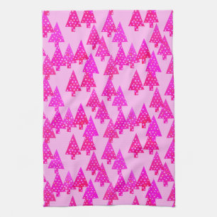 Moderne Blume Weihnachtsbäume - Fuchsienrosa Geschirrtuch