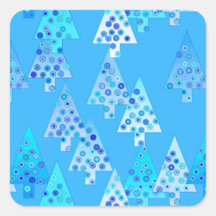 Moderne Blume Weihnachtsbäume - Himmel blau Quadratischer Aufkleber
