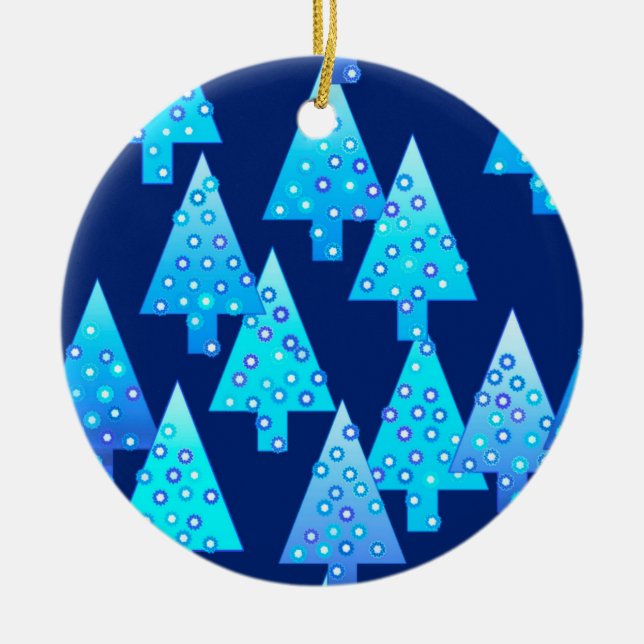 Moderne Blume Weihnachtsbäume - Kobaltblau Keramik Ornament (Vorne)