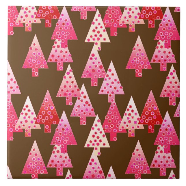 Moderne Blume Weihnachtsbäume - Korallen & Braun Fliese (Vorderseite)