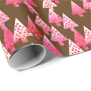 Moderne Blume Weihnachtsbäume - Korallen & Braun Geschenkpapier