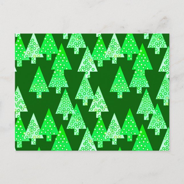 Moderne Blume Weihnachtsbäume - Pinien grün Feiertagspostkarte (Vorderseite)