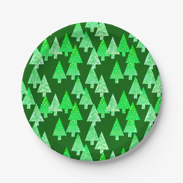Moderne Blume Weihnachtsbäume - Pinien grün Pappteller (Vorderseite)