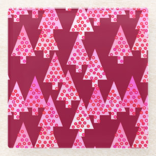 Moderne Blume Weihnachtsbäume - Wein & Rosa Glasuntersetzer