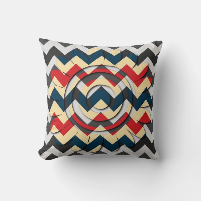Moderne Blume Zickzack Zigzag Muster 2 Kissen (Vorderseite)