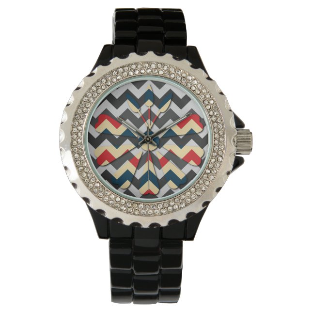 Moderne Blume Zickzack Zigzap Muster Armbanduhr (Vorderseite)