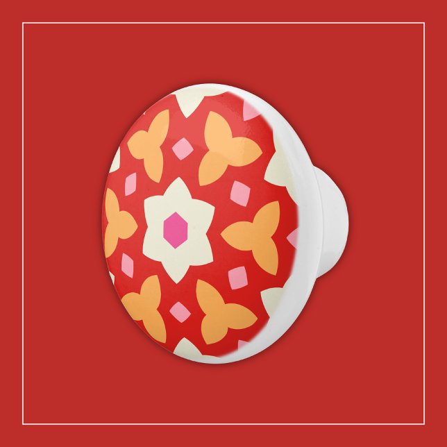 Moderne Blume zu roten und pfirsichfarbenen geomet Keramikknauf (Von Creator hochgeladen)