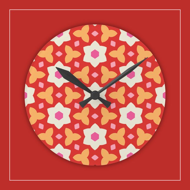 Moderne Blume zu roten und pfirsichfarbenen geomet Runde Wanduhr (Von Creator hochgeladen)