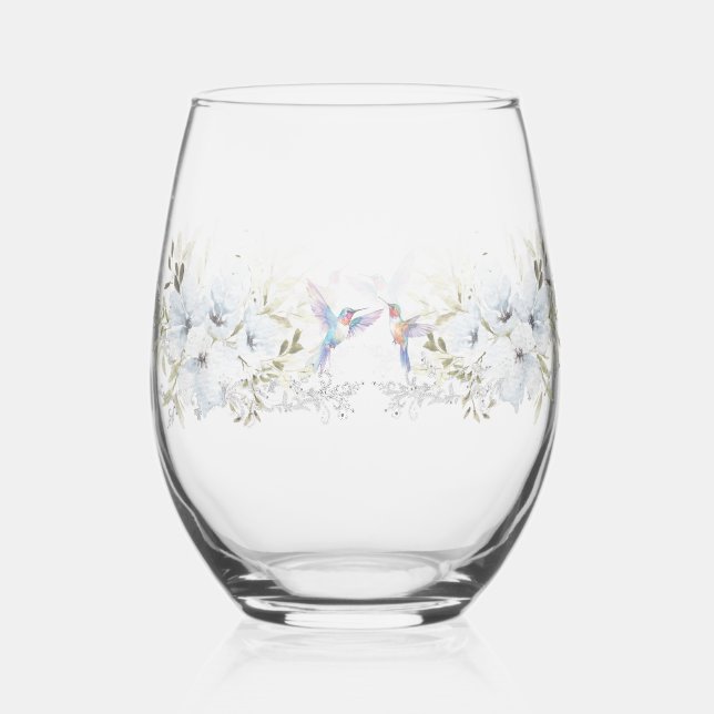 Moderne Blumen-Bird-Overlay-Blume Hochzeit Weinglas Ohne Stiel (Vorderseite)