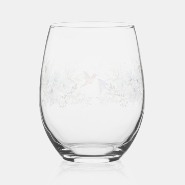 Moderne Blumen-Bird-Overlay-Blume Hochzeit Weinglas Ohne Stiel (Vorderseite)