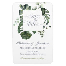Moderne Blumen | Blaue und grüne Save the Date Hoc Magnet