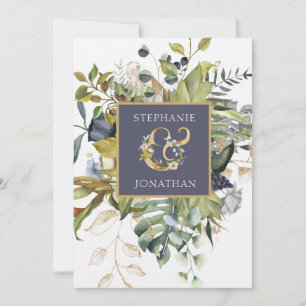 Moderne Blumen Blue & Green w Ampersand Hochzeit Einladung
