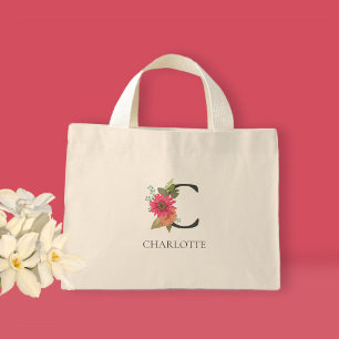 Moderne Blumen Customizable Monogramm Mini-Tasche Mini Stoffbeutel