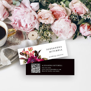 Moderne Blumen   Dunkler farbiger und eleganter QR Mini Visitenkarte