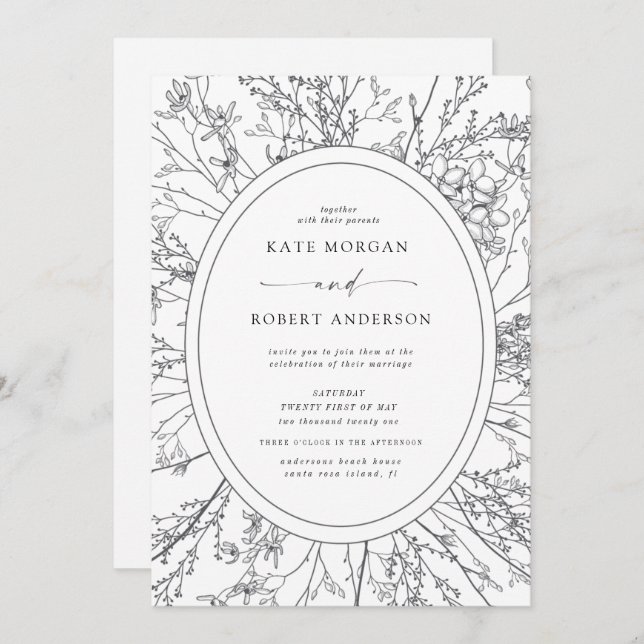 Moderne Blumen-Hochzeitseinladung (Vorne/Hinten)