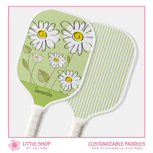 Moderne Blumen-Monogramm mit Gänseblümchen Pickleball Schläger