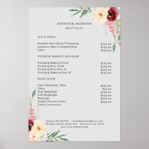 Moderne Blumen Preisliste Poster