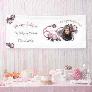Moderne Blumen-Rosa-Rosen Stethoskop Abschluss Banner
