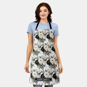 Moderne Blumen-Schürze mit Wasserfarben in Schwarz Schürze