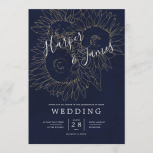 Moderne Blumen Sonnenblumen blauen Hochzeit Einladung