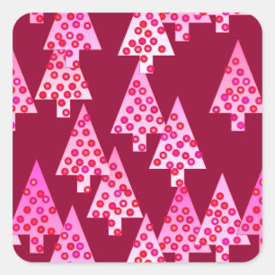 Moderne Blumen-Weihnachtsbäume - Wein & Rosa Quadratischer Aufkleber