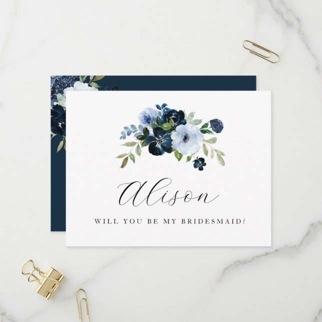Moderne Blumen werden Sie meine Bridesmaid-Karte s Einladungspostkarte (Vorderseite/Rückseite Beispiel)