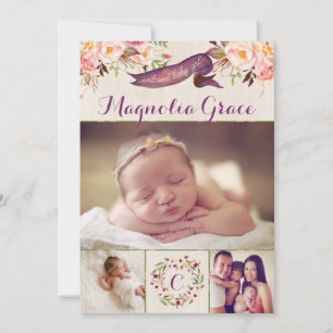 Moderne BlumenBaby-Geburts-Mitteilungs-Karten Ankündigung
