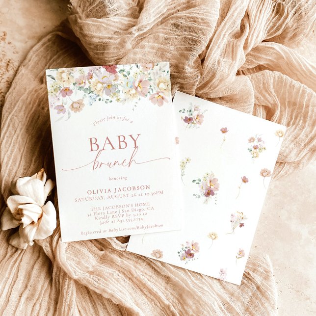 Moderne Blumenbabydusche, Girl Pink Baby Brunch Einladung (Von Creator hochgeladen)