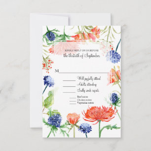 Moderne Blumenblauer Orangefarbene Wasserfarben Fa RSVP Karte