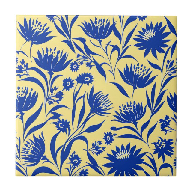 Moderne Blumenblume in Gelb Fliese (Vorderseite)
