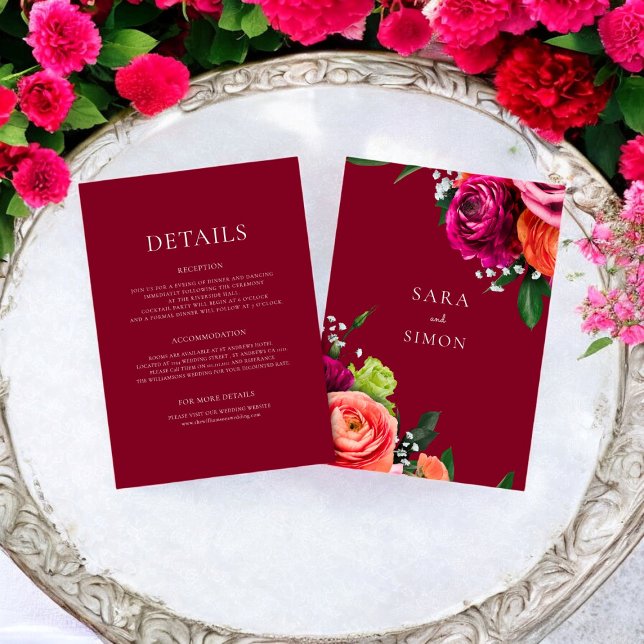 Moderne blumenburgundische Hochzeitskarte Einladung (Von Creator hochgeladen)