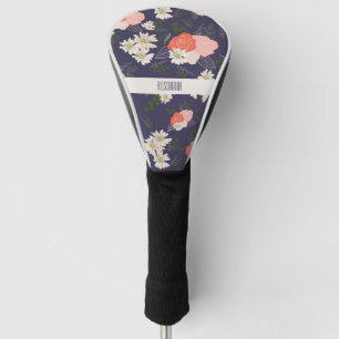 Moderne Blumendoodles in pfirsichrosa und marinebl Golf Headcover
