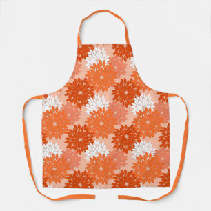 Moderne Blumeneindruck Kimono, Korallenorange auf Schürze