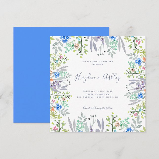 Moderne, blumenfarbene Hochzeit im Landstil Einladung (Vorne/Hinten)