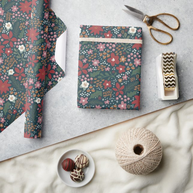 Moderne Blumenfreude und Merry Merry Wrapping Pape Geschenkpapier (Kunsthandwerk)