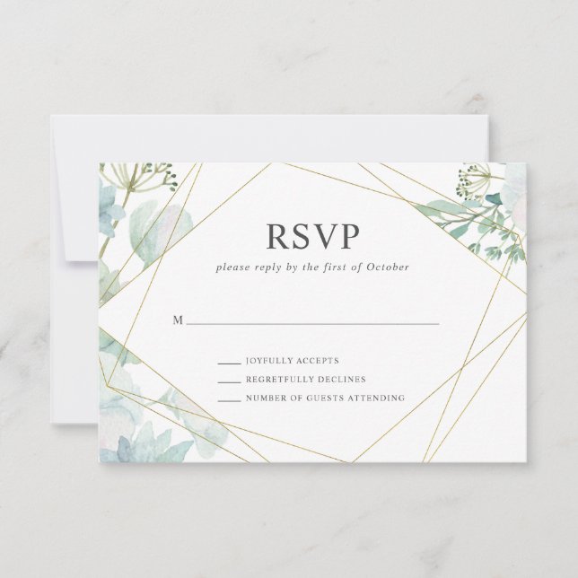 Moderne Blumengärten Geometrische Hochzeit Gold RSVP Karte (Vorderseite)