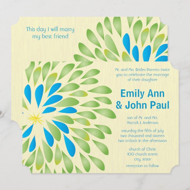 Moderne blumengeschichtliche Hochzeitseinladungen Einladung (Vorne/Hinten)