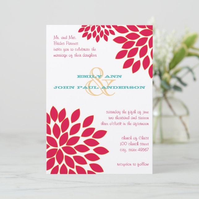 Moderne blumengeschichtliche Hochzeitseinladungen Einladung (Stehend Vorderseite)