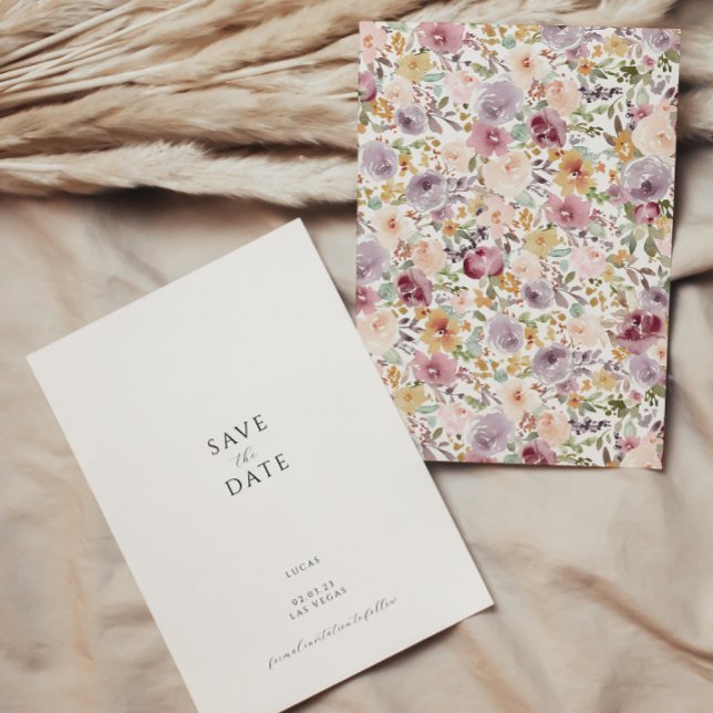 Moderne, blumengeschmückte Save the Date Einladung (Von Creator hochgeladen)