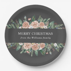 moderne, blumengeschmückte Weihnachtsfeste Pappteller