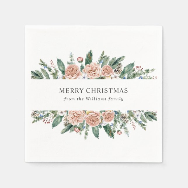 moderne, blumengeschmückte Weihnachtsnapkins Serviette (Vorderseite)